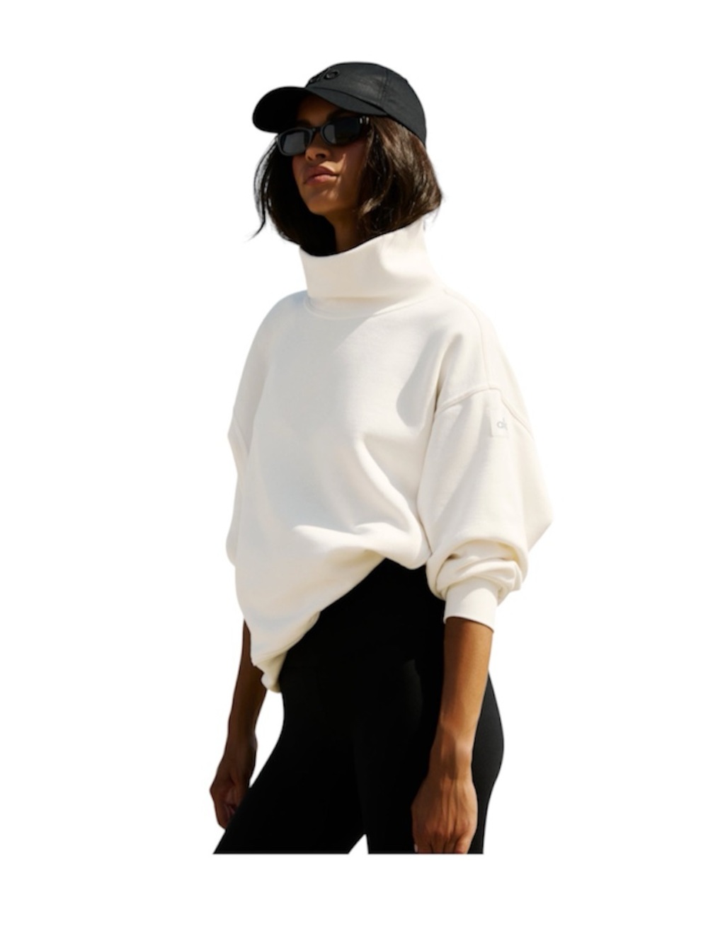 Alo Yoga Off White Ivory Hazy Mock Neck Pullover Sweatshirt Size Medium